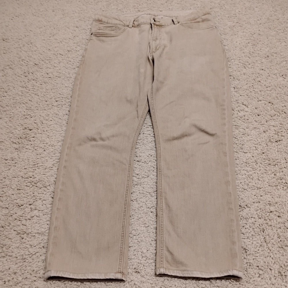Peter Millar Crown Crafted Jeans Men 36 (35x27) Beige Sand Washed Denim Designer